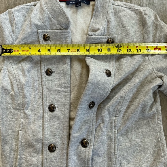Tommy Hilfiger Military Band Style Jacket Open Front Metal Buttons Gray Size M - Picture 8 of 9